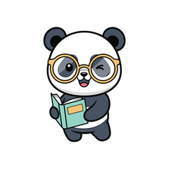 Cute Panda Reading Book with Glasses