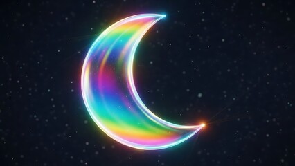 Iridescent Rainbow Moon Crescent in Starry Sky Dark Background Space Theme Celestial Glow Luminous