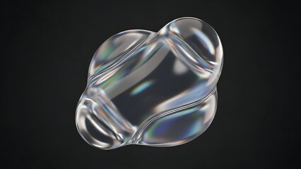 Abstract clear 3d blob isolated on dark backdrop with iridescent reflections and wavy shape for modern background and trendy design element