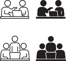 Isolated Working People Silhouette, Office Team Working, People Collaboration Vector, Working People Silhouette, Teamwork Silhouette, Minimal Vector, Black Silhouette, Staff Working Icon