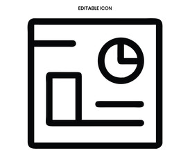 A simple black and white outline icon depicting a document with a chart and square elements