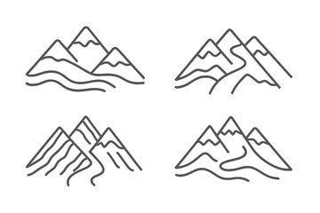 Obraz premium Linguistic Mountain Icons. Line style icons of mountain range language rules: layered peaks, syntax path, structured ridge, text