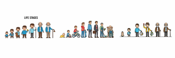 Pixelated Illustration Showing Sequence of Human Life Stages and Aging Process