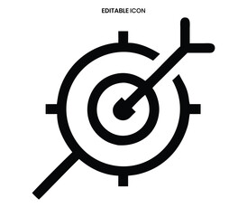 A black and white target icon with an arrow pointing to the center bullseye