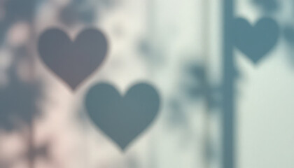 Dreamy Heart Shadows on Frosted Glass Surface with Soft Pink and Teal Pastel Tones, , Glowing red heart outlines with light painting effect on a dark background for Valentine's Day	