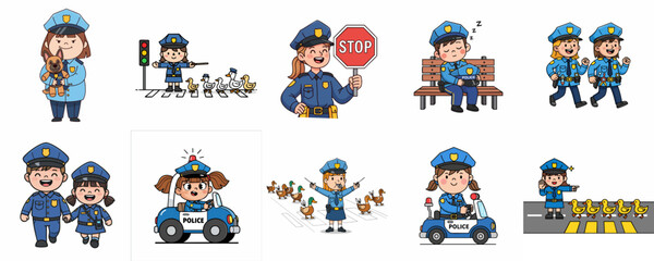 Handdrawn Cute Police Officer Character Set Illustration for Kids Education © Mariposa1818