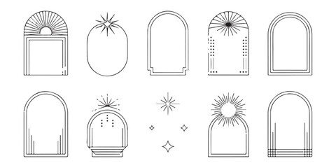 Bohemian arch frames vector set sunburst abstract shapes boho decorative borders