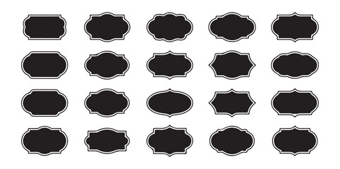 Horizontal vintage oval label frames vector set decorative packaging sticker badges collection antique silhouette
