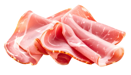 Thinly sliced cured meat with varied pink hues, expertly arranged on a transparent surface