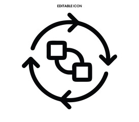 A circular arrow icon with interconnected squares represents a process of continuous data flow