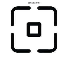 A simple black and white icon depicting a camera viewfinder with a square focus point
