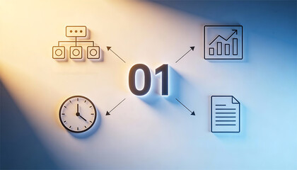 Premium digital illustration of artificial intelligence ordering actions for maximum effect with numbered step sequence icon and icons for sequence logic impact pacing and playbooks