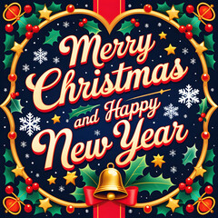 Christmas greeting card vector design merry Christmas and happy new year greeting text