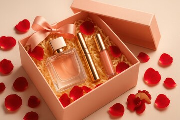 Luxury Makeup Flat Lay with Cosmetic Products on Soft Neutral Background