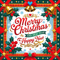 Christmas greeting card vector design merry Christmas and happy new year greeting text
