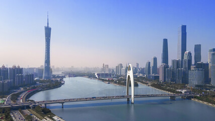Guangzhou Skyline with Canton Tower and Pearl River - Aerial Photography © TaVan