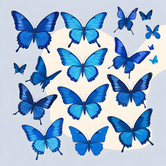 Collection of blue butterflies flying in different directions Vector
