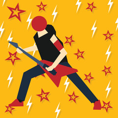 Simple flat design of band characters. vocalist, guitarist, and drummer