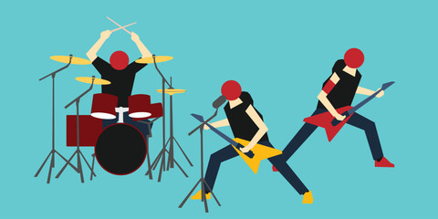 Simple flat design of band characters. vocalist, guitarist, and drummer