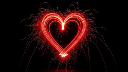 A heart shaped light painting in red against a dark background