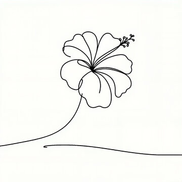 Minimalistic line art of a hibiscus flower on white background  