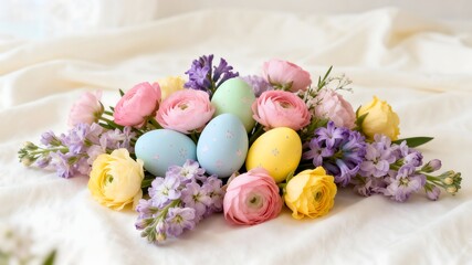 Easter flower bouquet with eggs for spring gifting and festive floral arrangements.