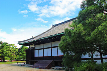 Obraz premium Traditional Japanese Temple with Pine Trees and Garden Landscape