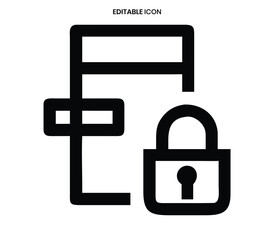 A simple black outline icon depicting a computer lock and key for security purposes
