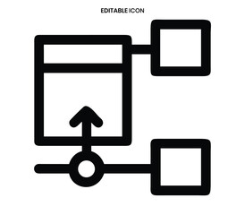Simple black and white line icon depicting data upload to a cloud storage system