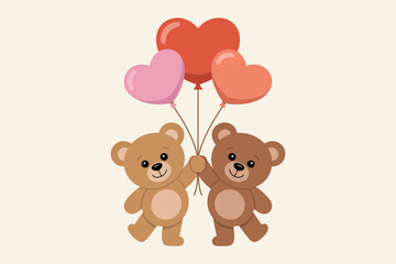 Obraz premium Two adorable bears holding heart-shaped balloons