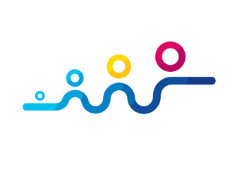 Abstract design with colorful circles and wavy lines in blue  