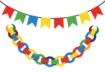 Colorful garland and paper chain decorations for festive parties  