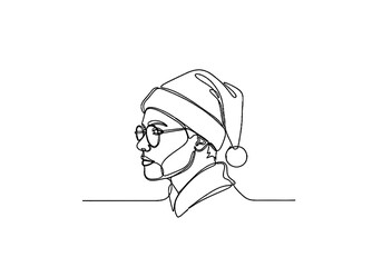 Man wearing Santa hat and glasses in line art style  
