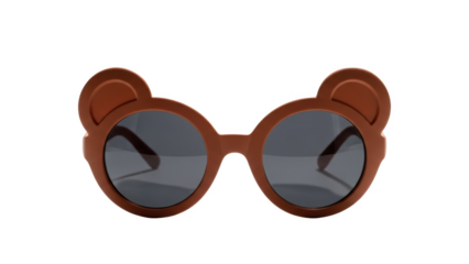 Brown bear shaped sunglasses with dark lenses on black background image