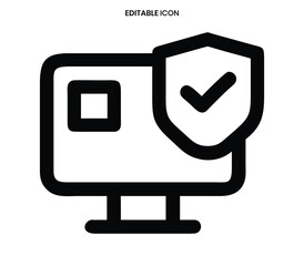 Computer security icon featuring a shield with a checkmark symbolizing protected digital systems