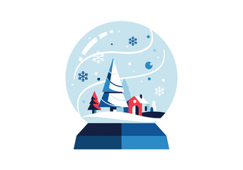 Snow globe with winter village scene featuring trees and house  
