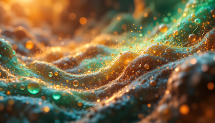 Microscopic Style Abstract Texture with Teal and Orange Bubbly Shapes and Organic Motion