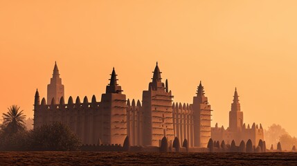 Mystical Fortress at Sunset: An imposing fortress, bathed in the warm, ethereal glow of a sunset, stands as a testament to history and architectural grandeur. The scene exudes an aura of mystery.