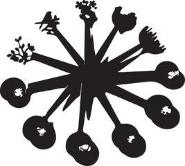 spoons arranged in circle with different objects