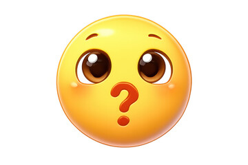 Yellow emoji face expressing confusion, questioning, doubt, and curiosity, with a red question mark for a mouth