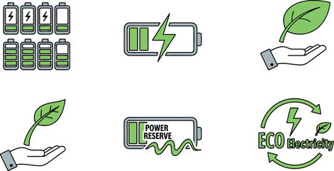 Eco Friendly Battery Icons Set Illustration for Sustainability in Nature and Environment