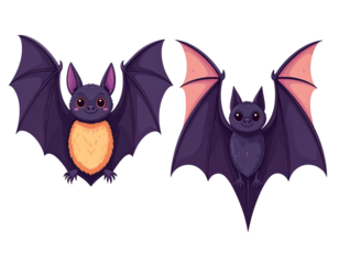 Creepy Halloween Bat and Bats Collection with Night Flight Variations isolated on transparent background