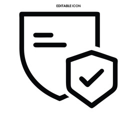 A black outline icon displaying a shield with horizontal lines and a smaller shield with a checkmark