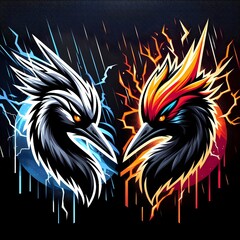 Storm Crane vs Ember Cassowary Esports Mascot Logo Vector