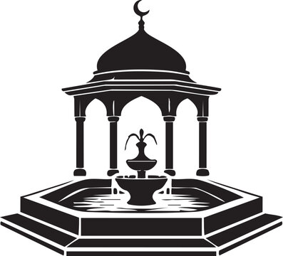 Traditional Islamic Ablution Fountain or Sabil Silhouette Architecture Icon