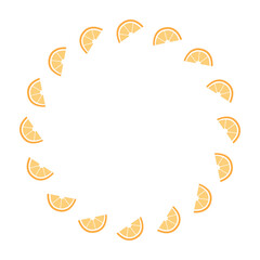Round vector frame made of orange slices. Fruit frame design. Vector illustration. Decorative food template