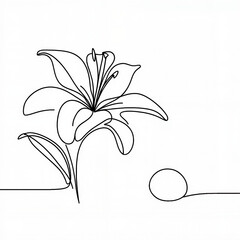 One-line drawing of a lily flower with an abstract circle  
