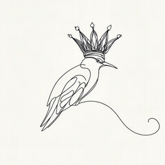Line art of a crowned bird illustration in minimalist style  