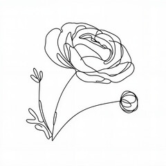 Line art of a flower with leaves on a white background  