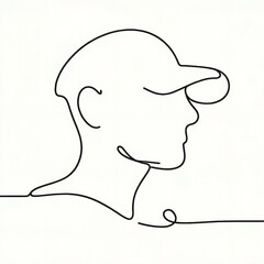 Abstract line drawing of a man wearing a cap in profile view  